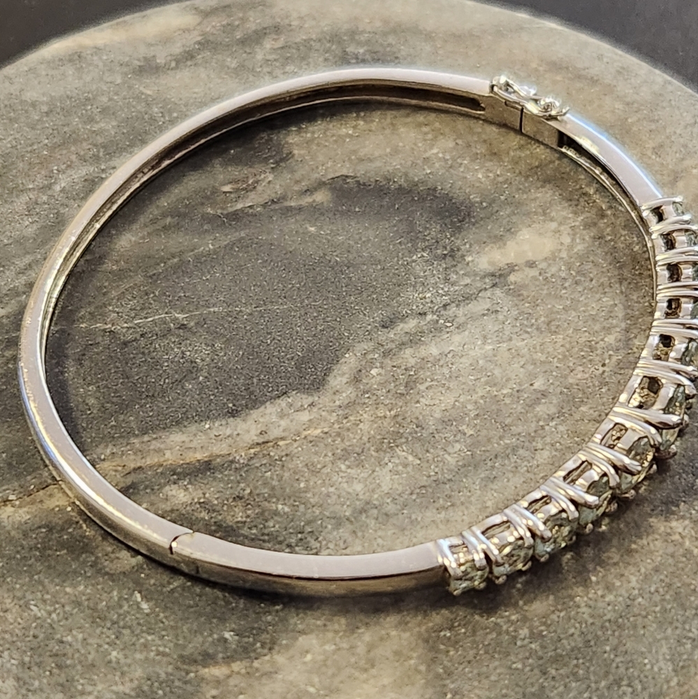 Vintage Aquamarine Sterling Silver Bangle Bracelet Size 7 - Picture 11 of 11